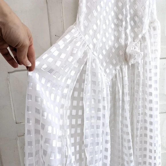 Vintage 70s Miss Dior White Checkered Slip Dress – Size L - Picture 14 of 15